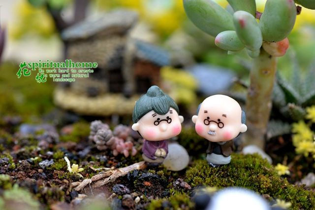 Tiểu cảnh Ông bà già nhỏ, charm slime, trang trí tiểu cảnh terrarium, decor mô hình