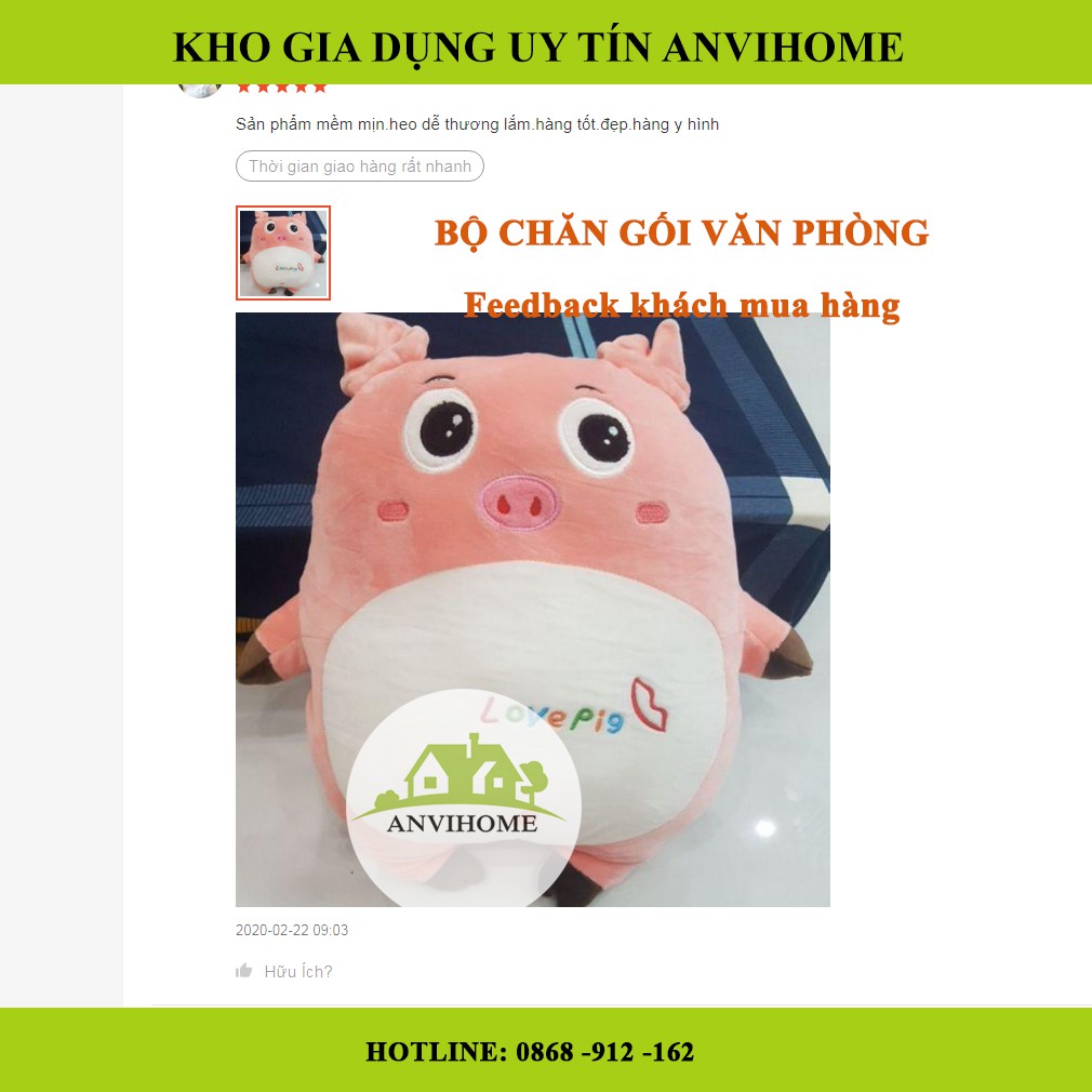 Bộ chăn gối văn phòng, Gối mền hình Heo Hồng, Gấu bông có chăn, gấu có chăn, Gối ngủ văn phòng 3in1 Anvihome