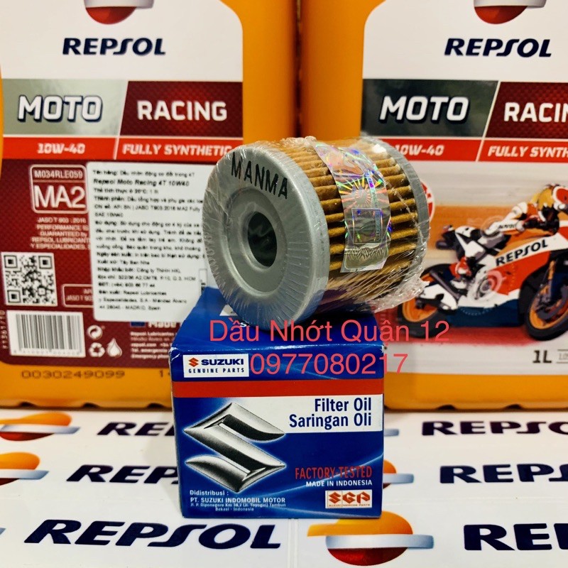 Repsol Châu Âu - Combo Nhớt Repsol Moto Racing 10W-40 Kèm Lọc Nhớt Suzuki Chính Hãng