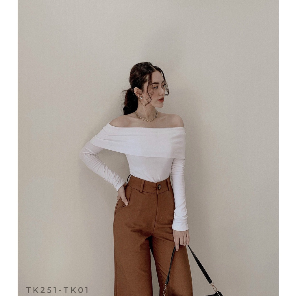 [Ảnh thật] Áo thun trễ vai tay dài chất borip xịn siêu co dãn