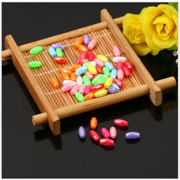 (P132-6/7) hạt bẹt , hạt cườm màu ánh cừ 4x8mm & 6x12mm hình hạt gạo