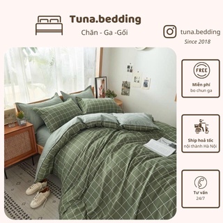 Poly kẻ ô xanh rêu - bộ vỏ chăn ga gối