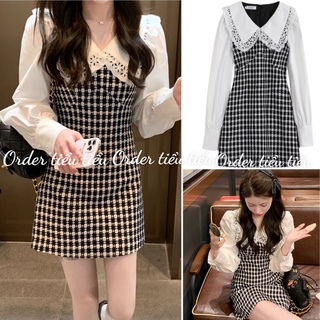 Váy ulzzang cổ bèo sọc caro tiểu thư siêu xinh