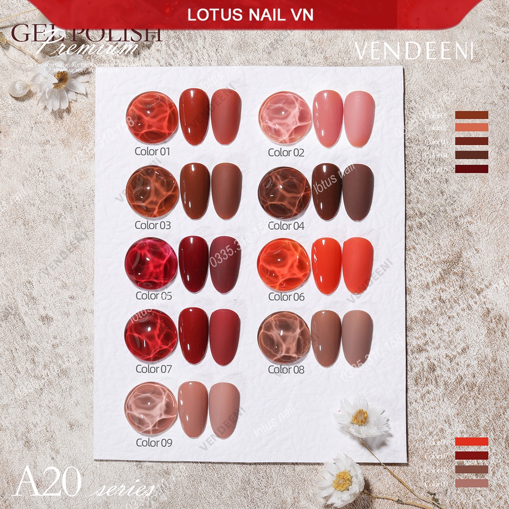 Set sơn gel 9 màu cao cấp Vendeeni mã A20 tặng kèm bảng màu
