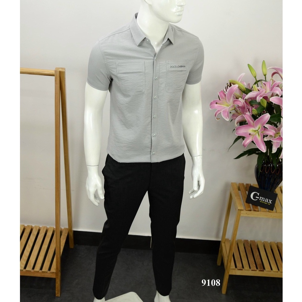 o somi nam hàn quốc màu xám 2 túi trước - Áo sơ mi nam tay ngắn chất vải đũi co giãn mềm mịn D Store92 ms108