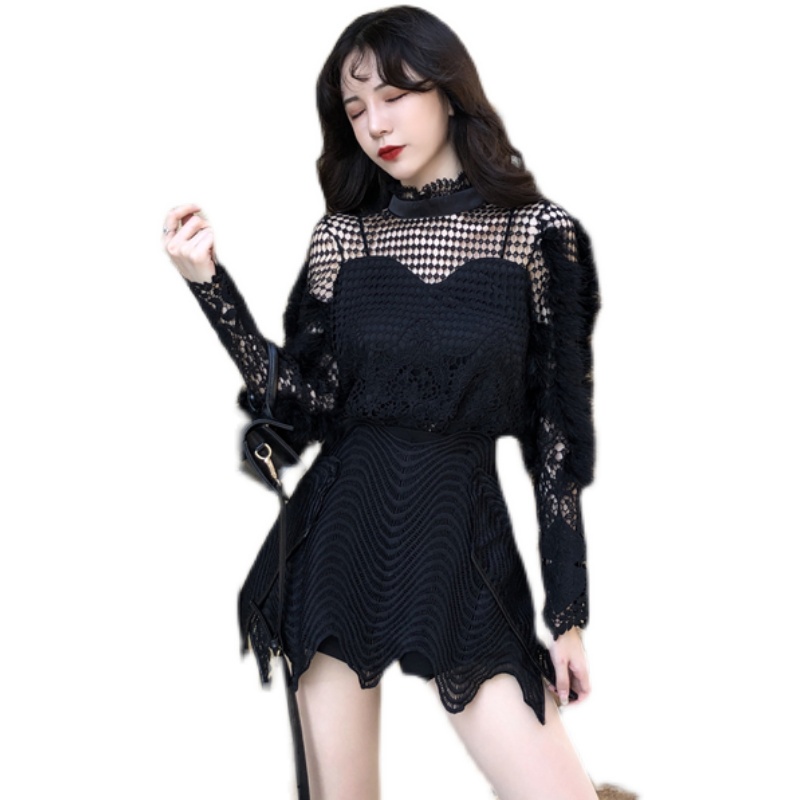 Bộ Áo Ren Lông Vũ + Quần Culottes Khoét Rỗng Thời Trang Mùa Thu 2022