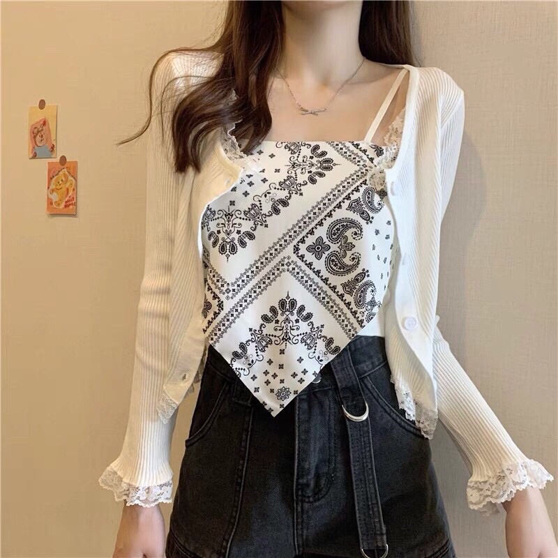 Áo bra su 2 dây thổ cẩm mềm mát dáng croptop màu đen trắng loại đẹp A940