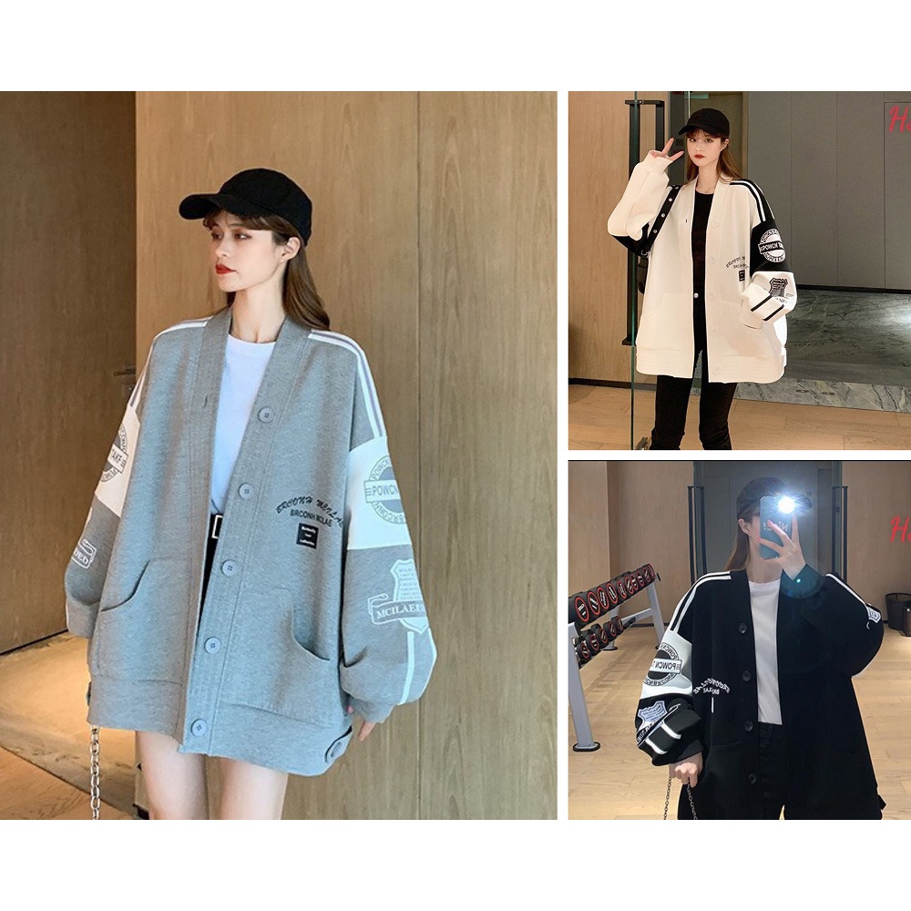 Áo Cardigan Nữ Logo BRCON Cao Cấp, Áo Khoác Nữ Nỉ Ngoại Cúc Cài Dáng Rộng 3 Màu Cao Cấp