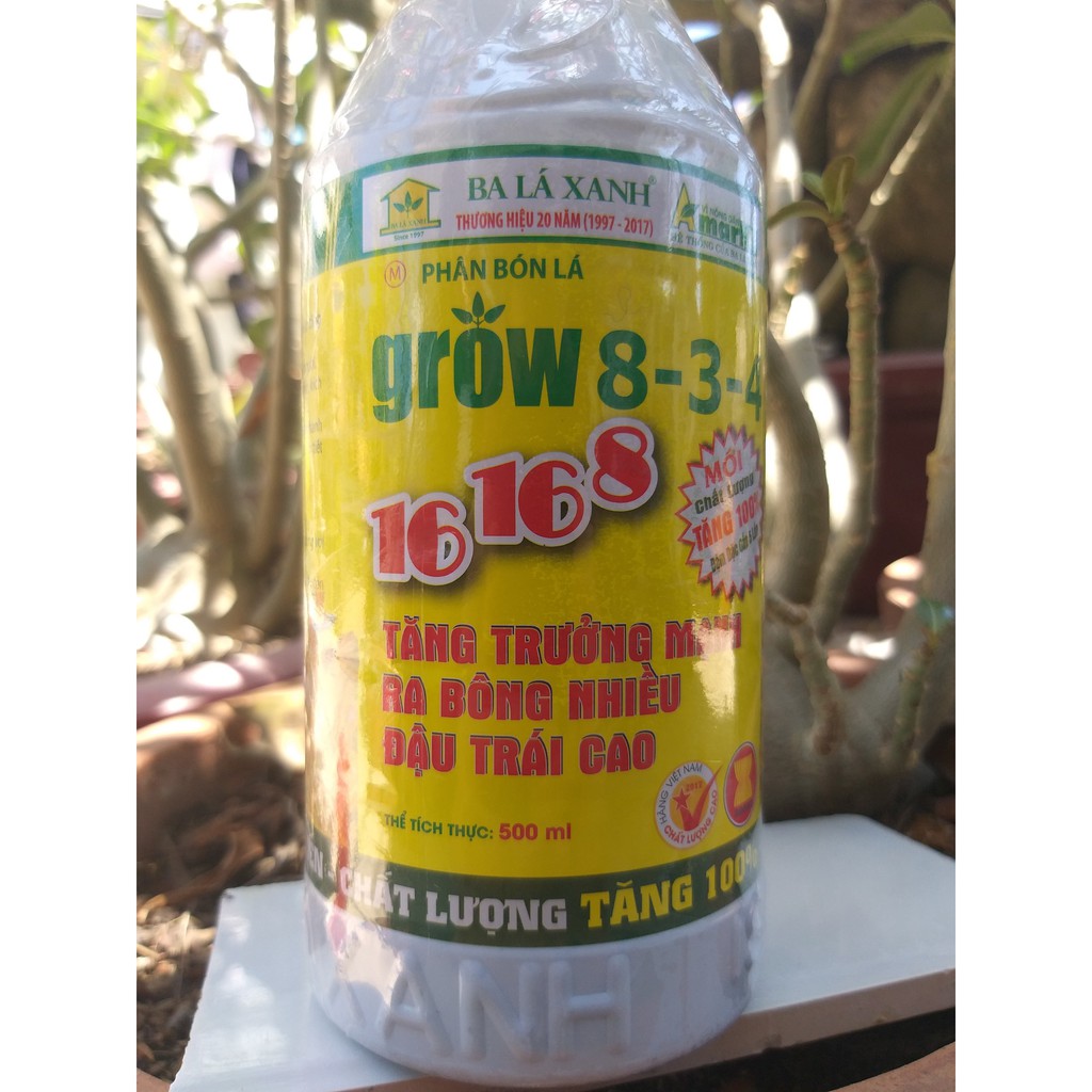 Phân Bón Lá Ba Lá Xanh Đậm Đặc Grow 16-16-8 (chai 500ml)