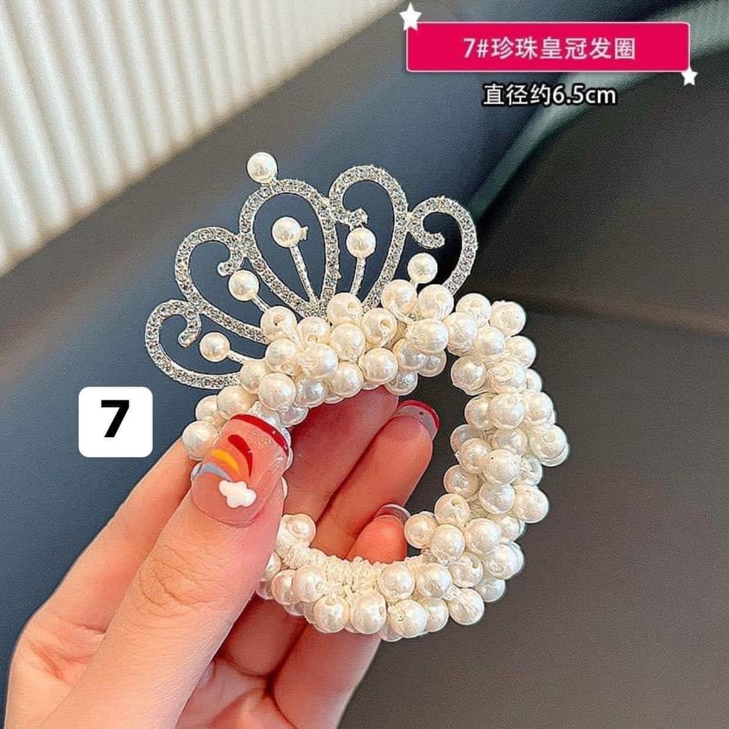 Dây buộc tóc vương miện công chúa đính đá ngọc bé gái