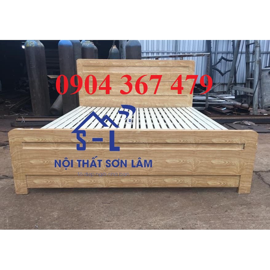 Giường ngủ giã gỗ sắt hộp vuông 1m6 bao bền bao lắp