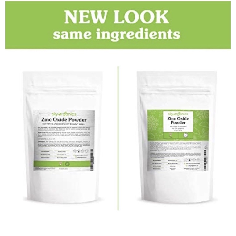 Bột kẽm oxit 100% nguyên chất Sky Organics Uncoated Non-Nano Zinc Oxide Mineral Powder 454gr USA