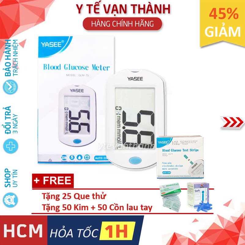 ✅ [TRỌN BỘ] Máy Đo Đường Huyết Yasee GLM-75 (+25QUE, 50 KIM, CỒN) -VT0572