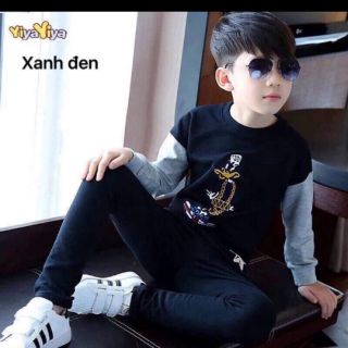 Set đồ bộ dài tay bé trai cao cấp hình thêu họa tiết cực ngầu.