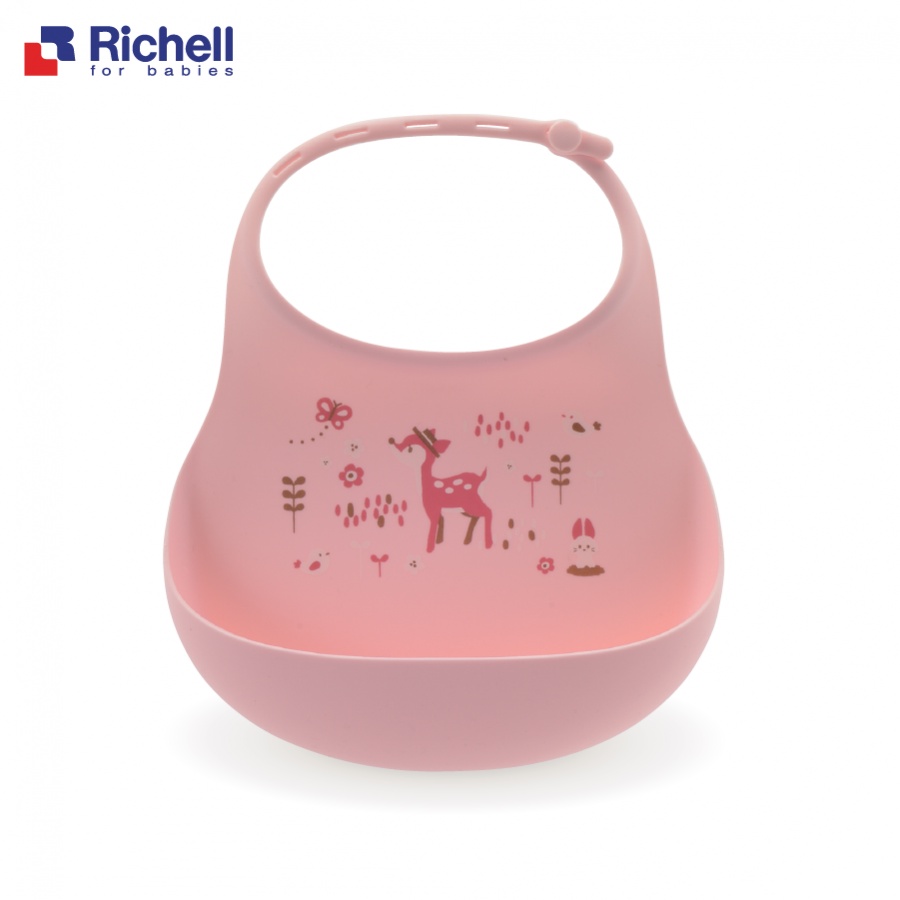 Yếm ăn dặm cho bé bằng silicone cao cấp Richell (màu hồng) - RC20265 - yem an dam cho be