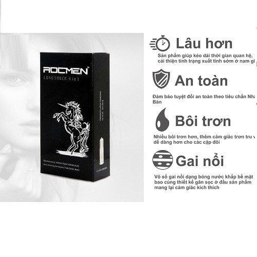 [CHÍNH HÃNG 100%] Bao cao su ROCMEN Long Shock Có Gai, Gân, Kéo Dài Thời Gian, Hộp 12 Cái_ Chân thực từng chuyển động