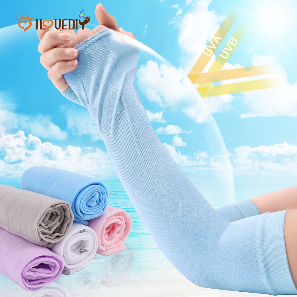 1 Cặp Găng Tay Dài Bằng Lụa Lạnh Chống Nắng Tia UV Đi Xe Đạp Ngoài Trời Cho Nam Nữ