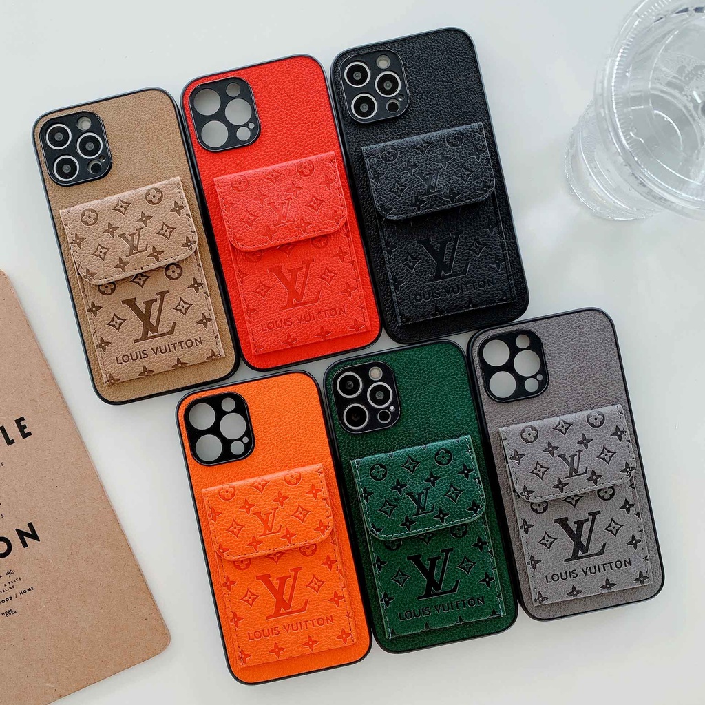 Ốp Điện Thoại Màu Xanh Lá Có Ngăn Đựng Thẻ Thời Trang Cho iphone 13promax 12 11 xsmax xr xs 7p