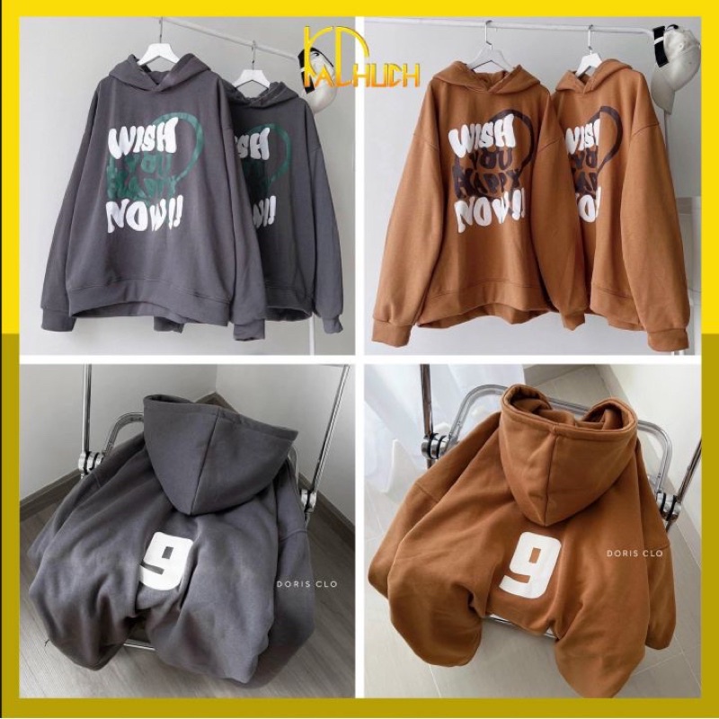 Áo khoác hoodie unisex form rộng nón 2 lớp WISH NOW, vải nỉ ngoại dày dặn &lt;65kg