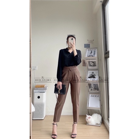 Quần baggy form công sở phối Đai Chữ D cạp liền đứng dáng chất đẹp không xù ( hình shop tự chụp)