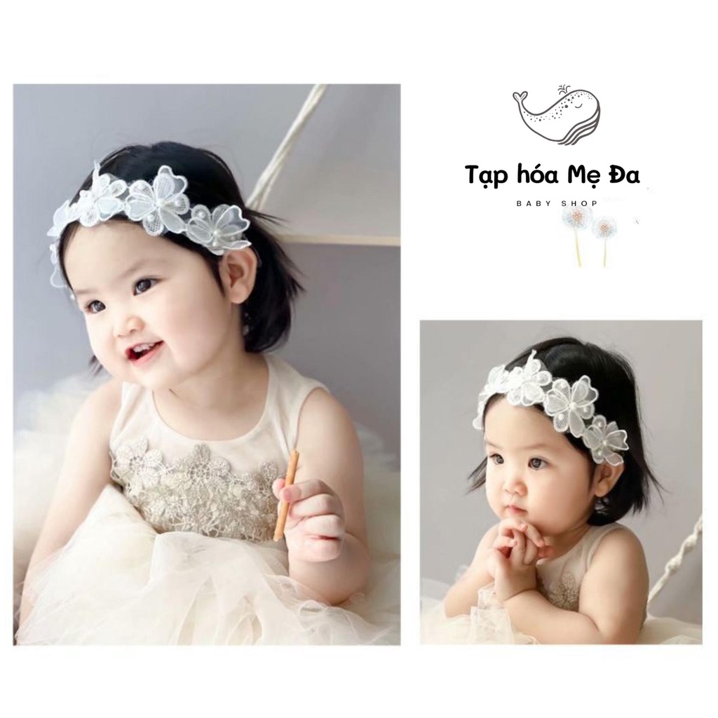 Băng đô ren cài tóc /turban đính hoa cho bé sơ sinh phong cách tiểu thư vintage Hàn Quốc vải siêu mềm mẫu mới