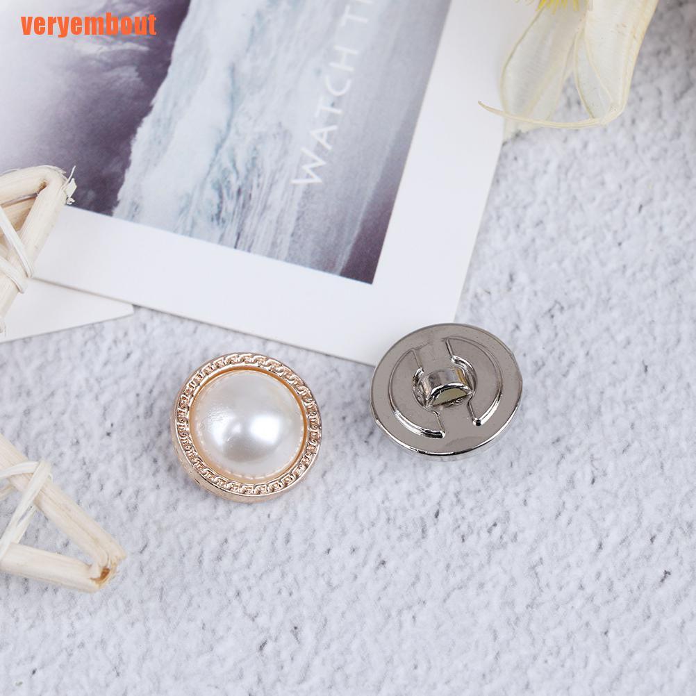 10 Nút Kim Loại Đính Ngọc Trai Dùng Trong May Vá