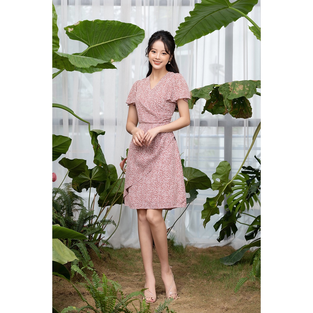 Váy Hoa Nhí Vintage LUPERI Cổ Chữ V, Cách Điệu Eo, Chất Liệu Lụa Hàn Cao Cấp LFV3269