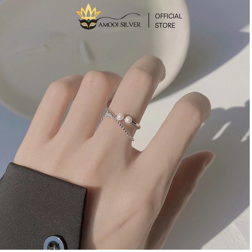 Nhẫn bạc S925 chéo ngọc ngà - Amooi Silver AN85