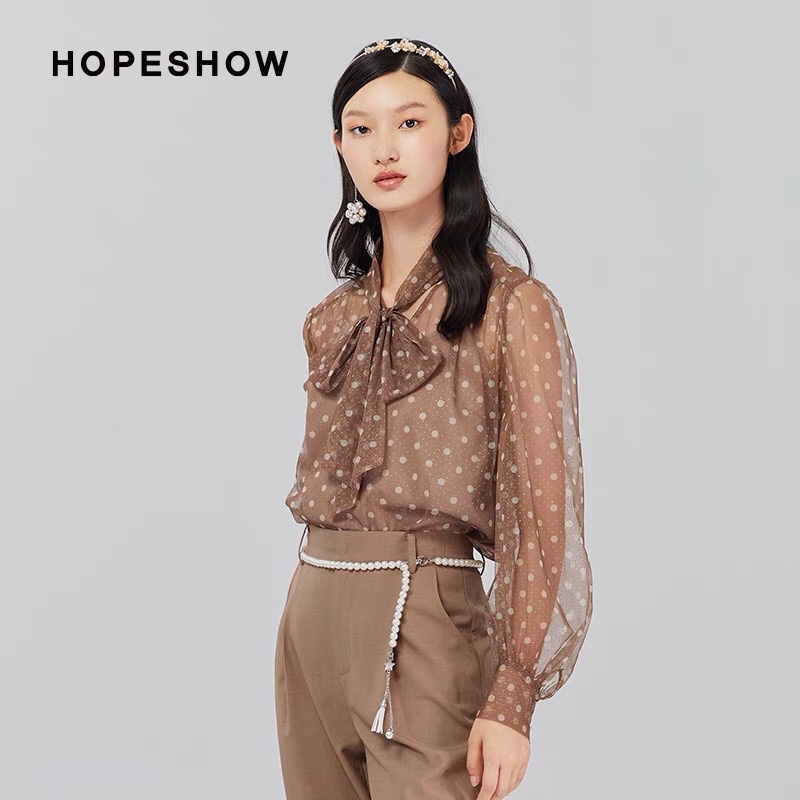 Set áo ren nâu chấm bi Hopeshow