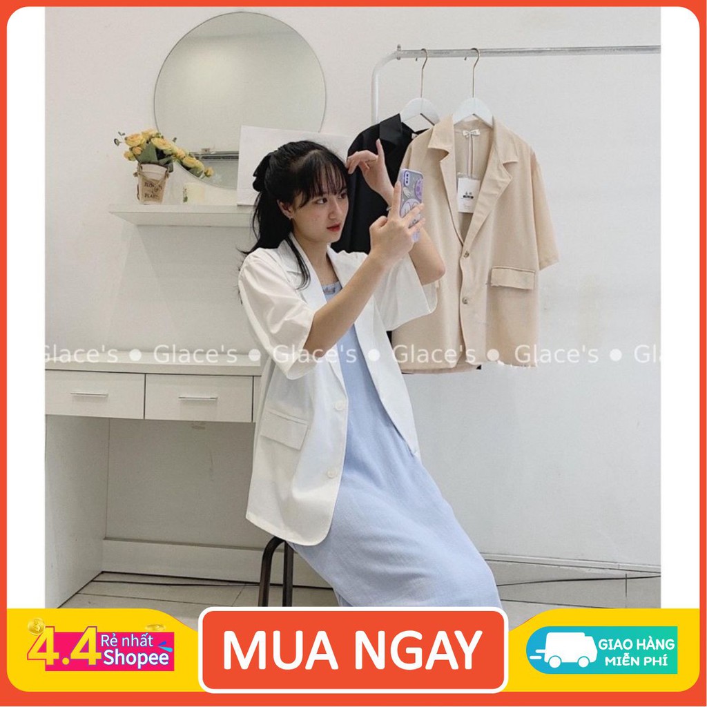 [Nhập GLACE5K giảm 10% tối đa 5K] Áo khoác Blazer nữ ngắn tay form rộng Hàn Quốc, chất tuyết mưa ( Ảnh/video thật)