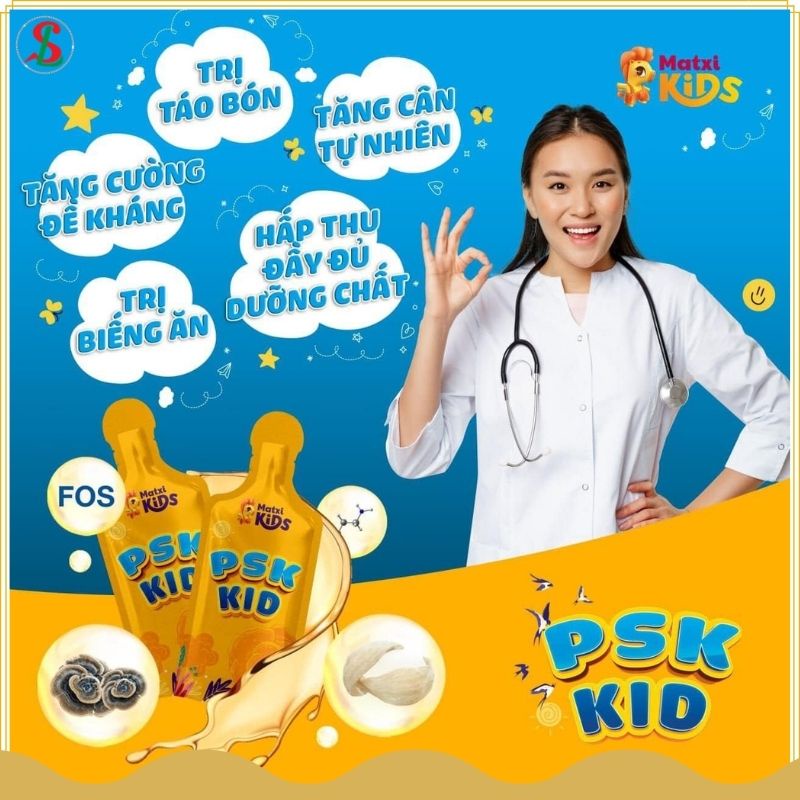 Siro ăn ngon PSK KID giúp bé tăng cân tăng đề kháng hỗ trợ tiêu hóa chính hãng MatxiCorp Hộp 600g 30gói