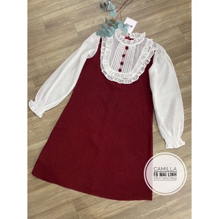 ⚡️BÁN SỈ⚡️Đầm dạ suông pha voan tay cúc bọc