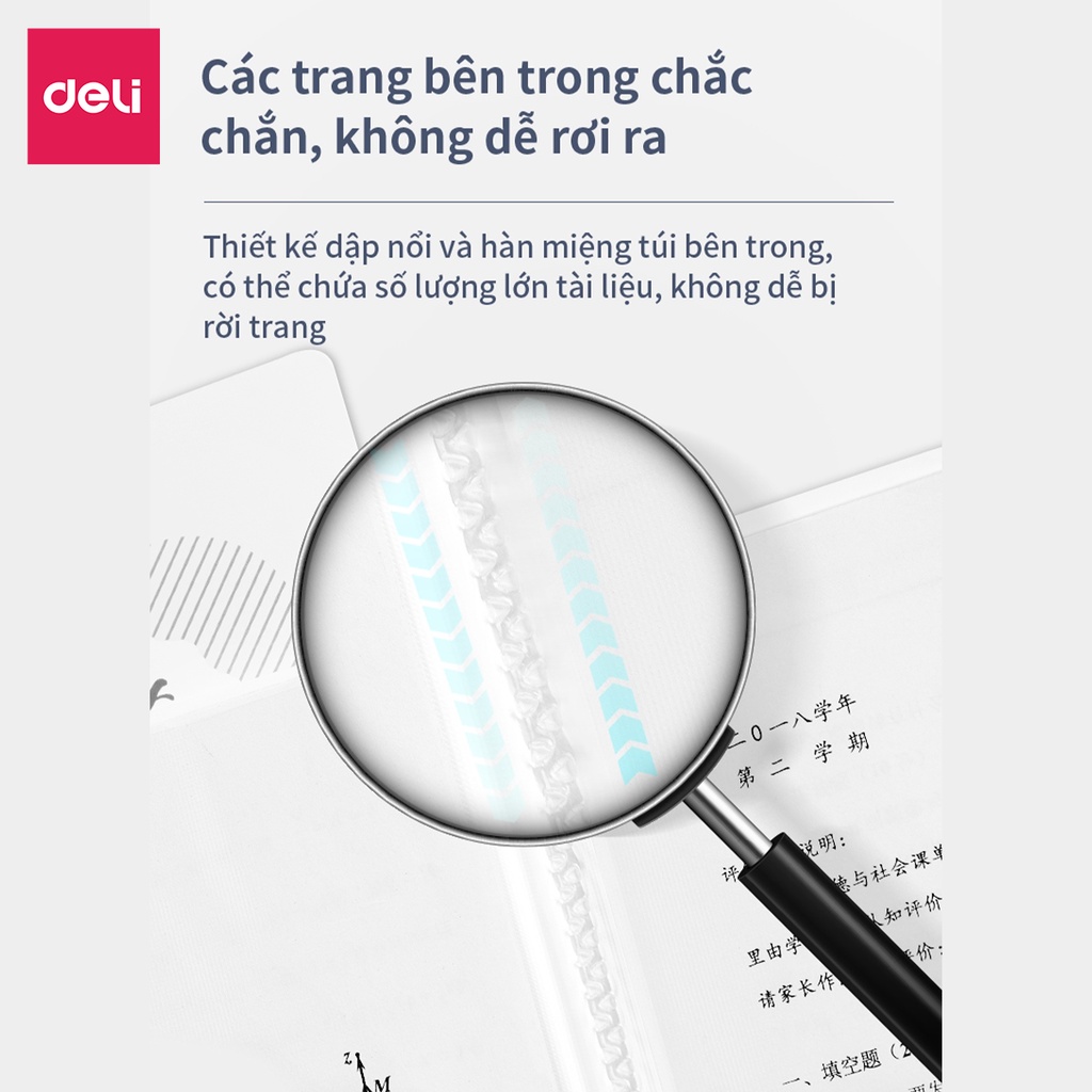 [Mã LIFEDE12 giảm 50K đơn 99K] File lá học sinh A4 Deli - 30/40 lá - Xanh dương/Hồng/Trắng - 1 chiếc - 72493 / 72494