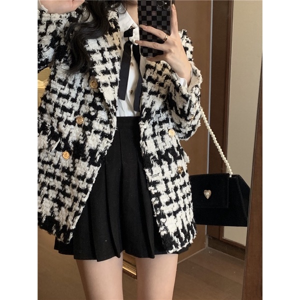Áo khoác dạ Tweed đen trắng