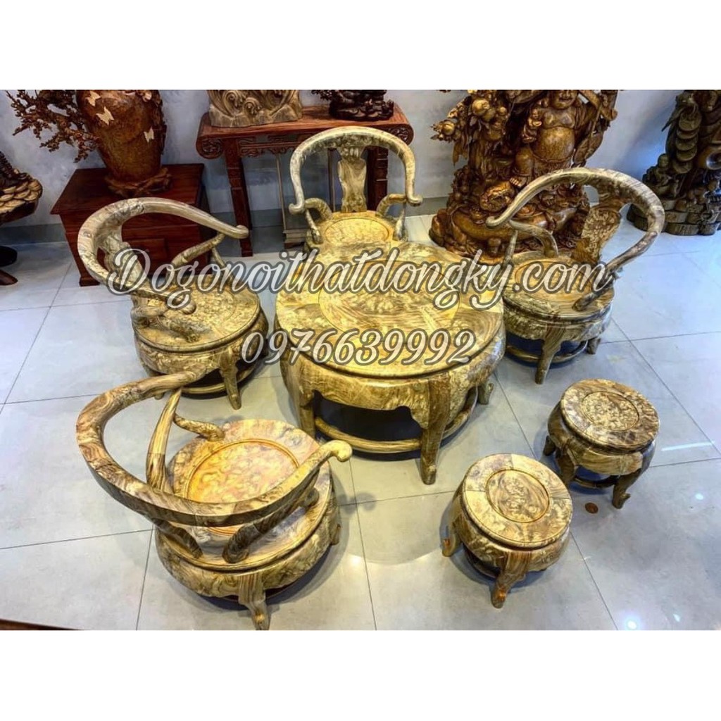 Bộ ghế uống trà gỗ nu nghiến bàn tròn