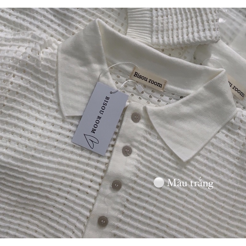 Áo polo lưới dệt basic 2 màu( be,trăng ) - Ảnh thật Bisou | BigBuy360 - bigbuy360.vn