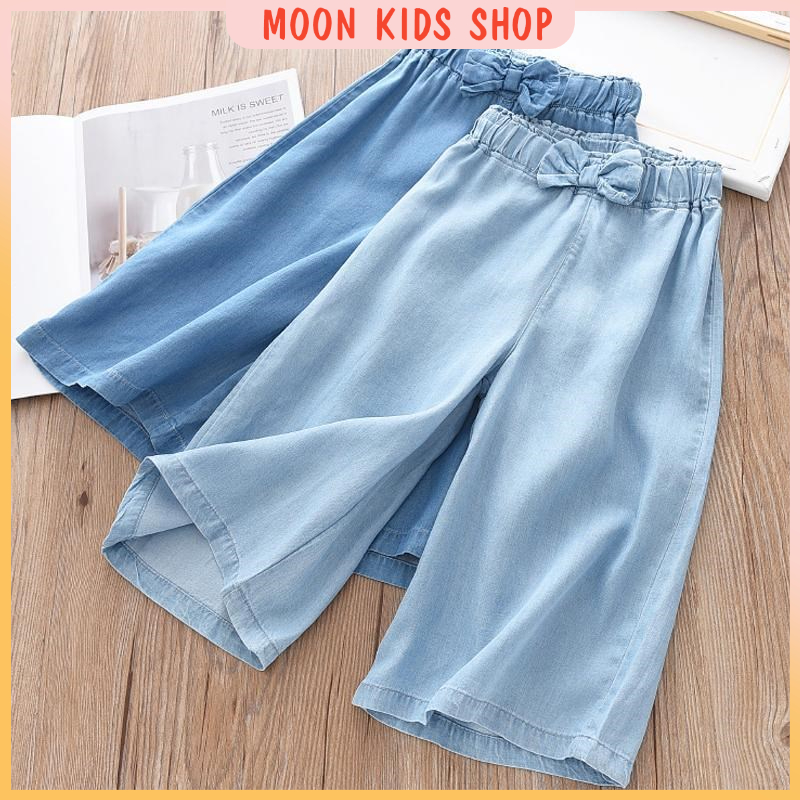 Quần jean ống xuông bé gái size 10 - 55kg - Quần bò đính nơ