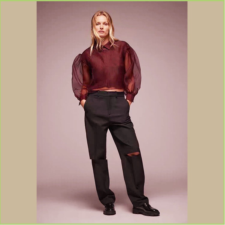 Áo Croptop màu đỏ đô Chanel cổ sơmi chất liệu vải xốp có lớp lót tay dài nút ngọc Fula