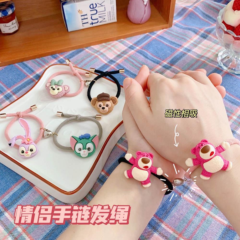 Set 2 dây cột tóc nam châm mềm mại hình gấu hoạt hình dễ thương dành cho nữ