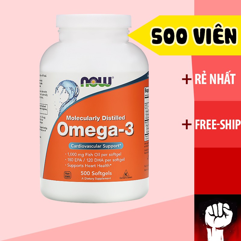 OMEGA 3 - Dầu Cá Omega 3 Now - Sáng Mắt Đẹp Da 500 Viên- Hàng Mỹ