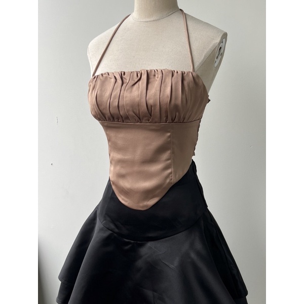 Beachclub-Áo lụa xếp li ngực cột cổ-lucie