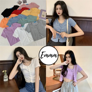 Áo croptop thun gân tay ngắn nhiều nút freesize phong cách Hàn Quốc trẻ trung cho nữ hàng Quảng Châu - Emmm