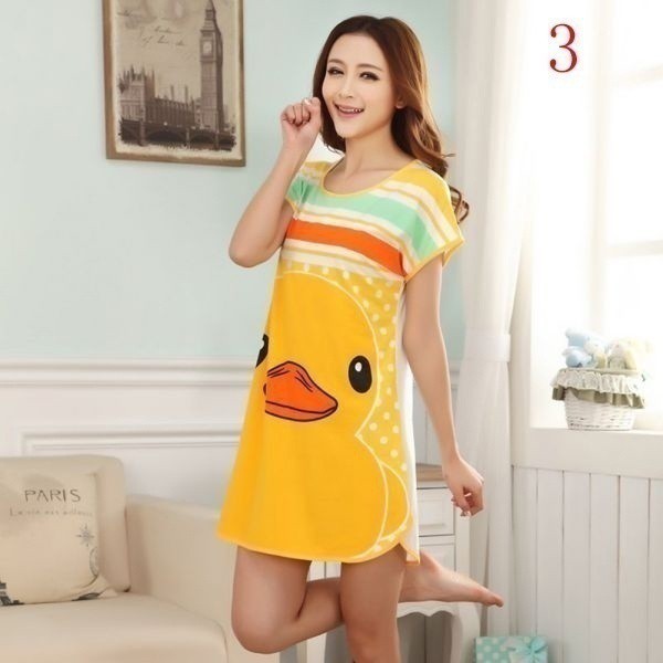 Đầm ngủ cổ tròn tay ngắn họa tiết hoạt hình dễ thương cho nữ | BigBuy360 - bigbuy360.vn