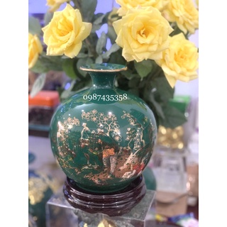 Bình hút lộc xanh chim công tài lộc vẽ vàng gốm sứ Bát Tràng