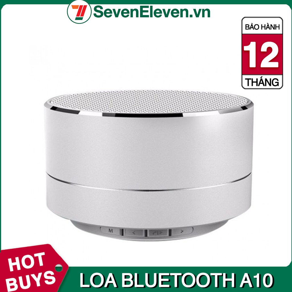 Loa Bluetooth mini vỏ nhôm A10 có đèn LED tích hợp khe cắm thẻ nhớ và hỗ trợ sử dụng usb (Màu Bạc)