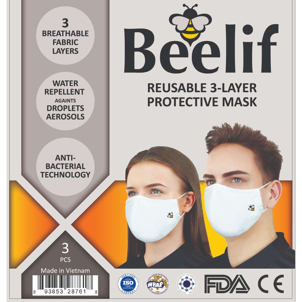 Khẩu trang BEELIF tiêu chuẩn châu US chống thấm nước/Ngăn ngừa giọt bắn 3 lớp hàng chính hãng