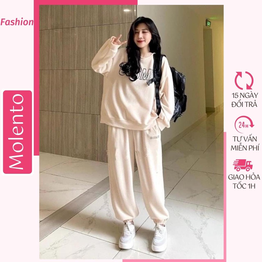 Bộ Quần Áo Nỉ Cosmos Molento Bộ Nỉ Nữ Thể Thao Áo Hoodies Quần Boom Nỉ Bông Dày Dặn Bo Gấu - M67