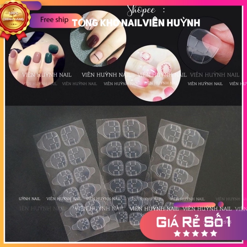 Keo 2 mặt silicon dán móng giả , dùng trong nail box .1 tờ có 12 miếng dán