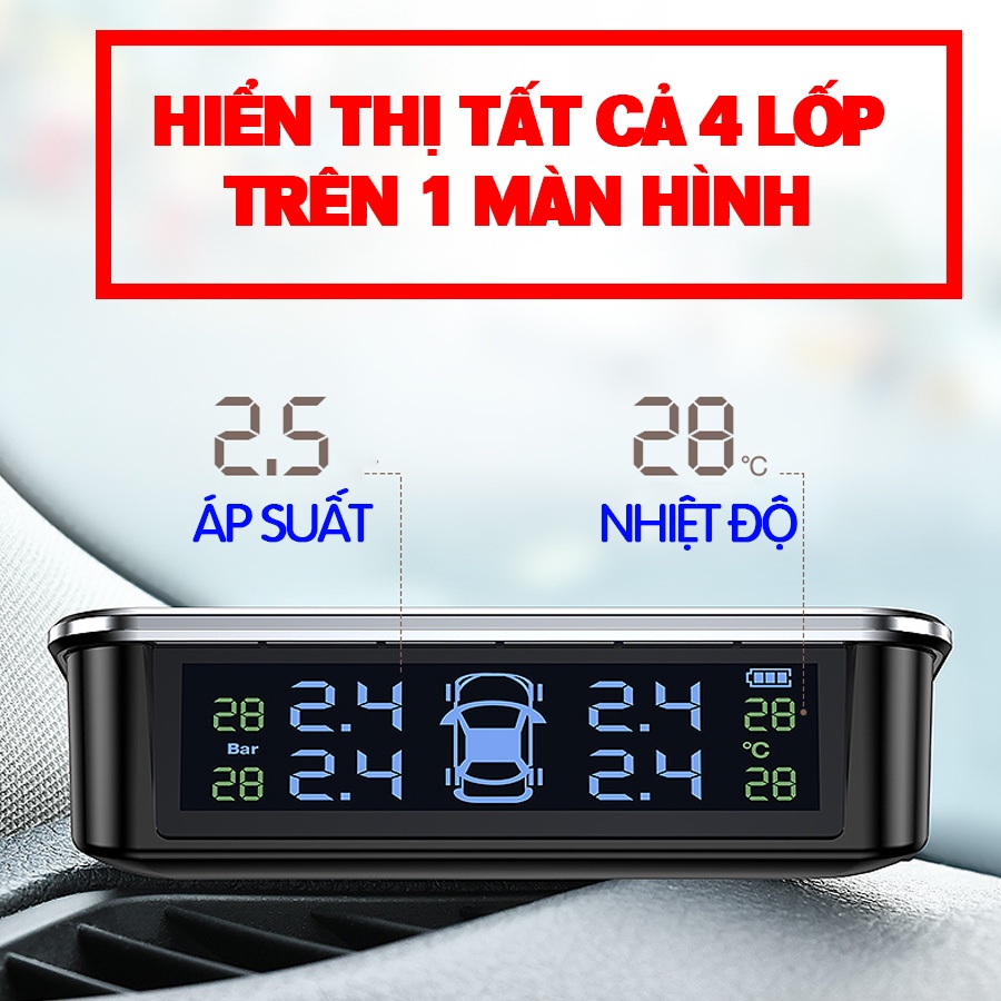 Cảm biến áp suất lốp ô tô cảm ứng van ngoài quốc tế mới cao cấp CAR365 phù hợp mọi loại xe, màn hình LCD