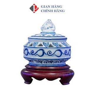 Lư Đốt Trầm Hương men Lam Trắng Trơn tài lộc, đồ thờ cúng Phùng Gia - Gốm sứ Bát Tràng cao cấp